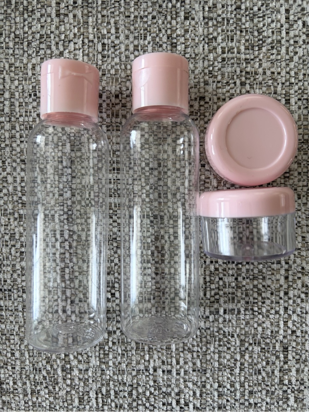 Pink Travel-Friendly Cosmetic Bottles & Jars Set - Clear Bottles with Pink Caps